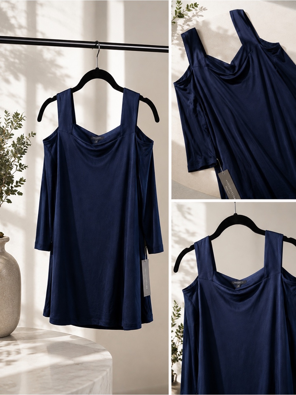 Last Tango Navy Cold-Shoulder Wide-Strap Blouse